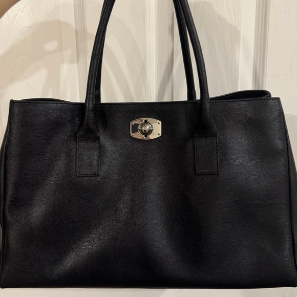Furla Handbags - Furla Black Leather Shoulder Tote with Silver Turnlock